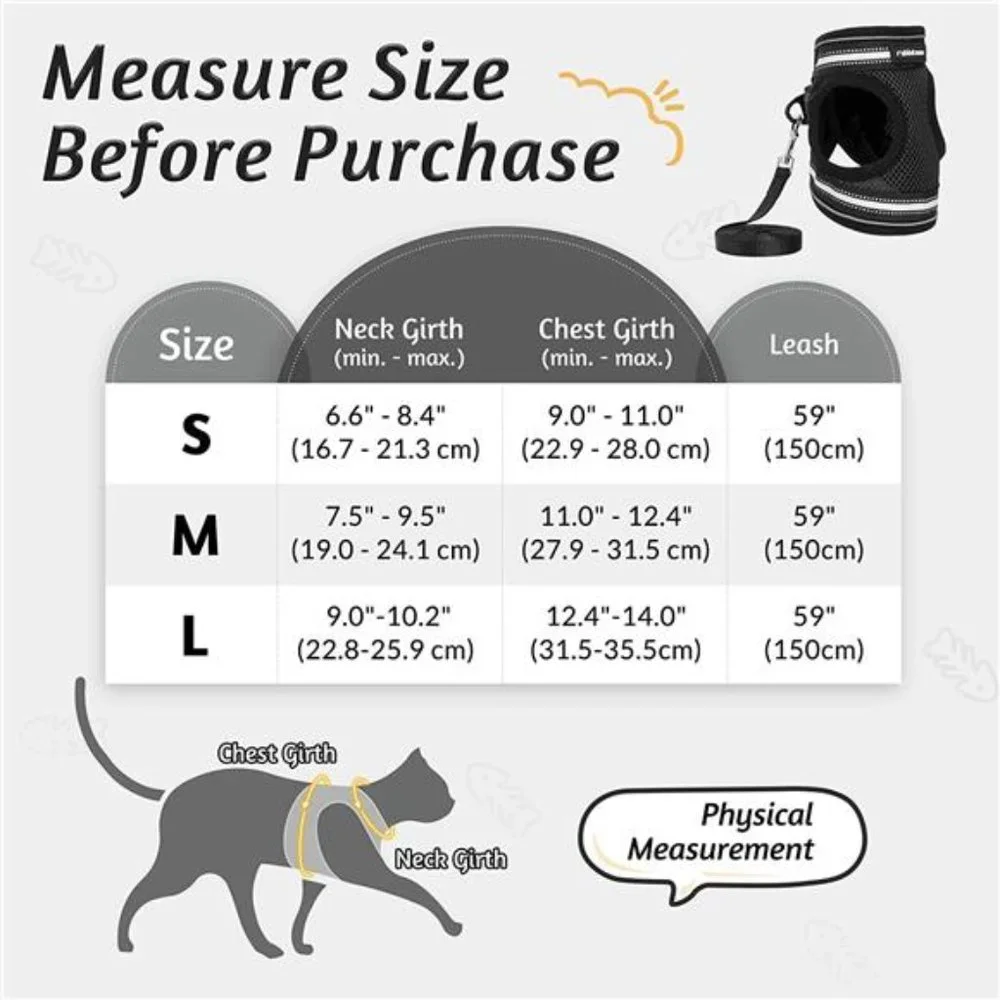 Cat Harness and Leash Set for Walking Escape Proof, Adjustable Soft Kittens Vest